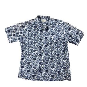 J. Crew Mens Size M Black Tropical Palm Tree Print Short Sleeve Button Up